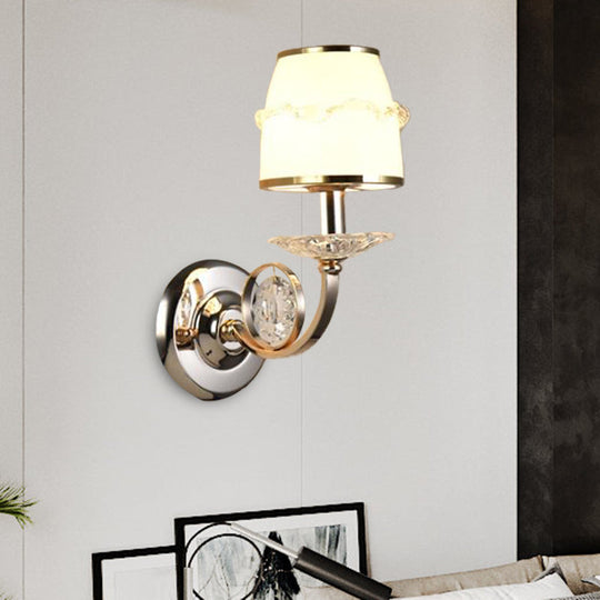 1/2-Bulb Curving Wall Light - Classic White Metal LED Wall Lamp with Crystal Accent