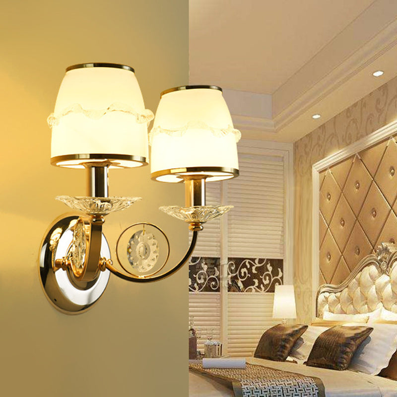 1/2-Bulb Curving Wall Light - Classic White Metal LED Wall Lamp with Crystal Accent
