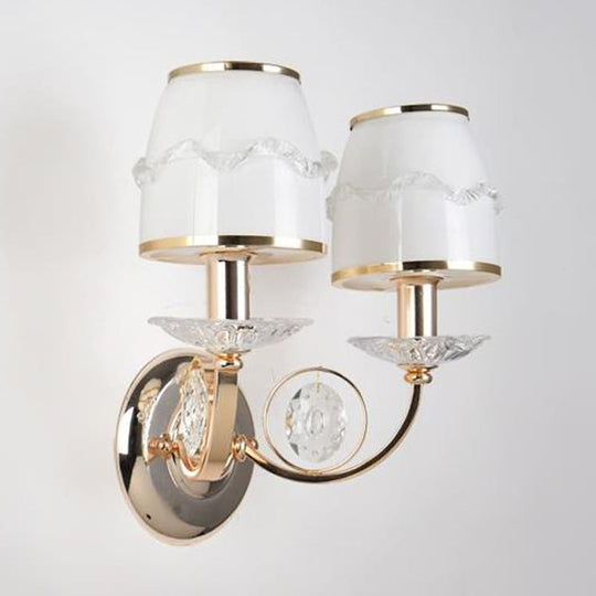 1/2-Bulb Curving Wall Light - Classic White Metal LED Wall Lamp with Crystal Accent