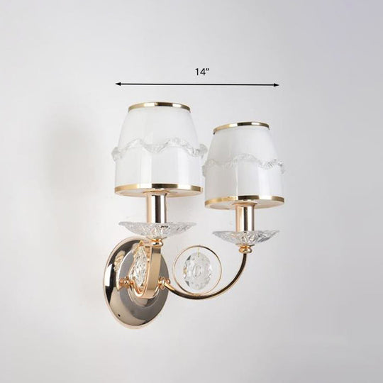 1/2-Bulb Curving Wall Light - Classic White Metal LED Wall Lamp with Crystal Accent