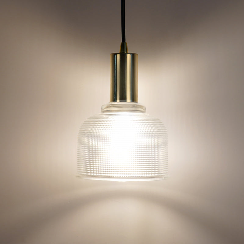 Modern Amber/Clear Glass Dome Pendant Light with 1 Bulb - Stylish Living Room Lighting Fixture