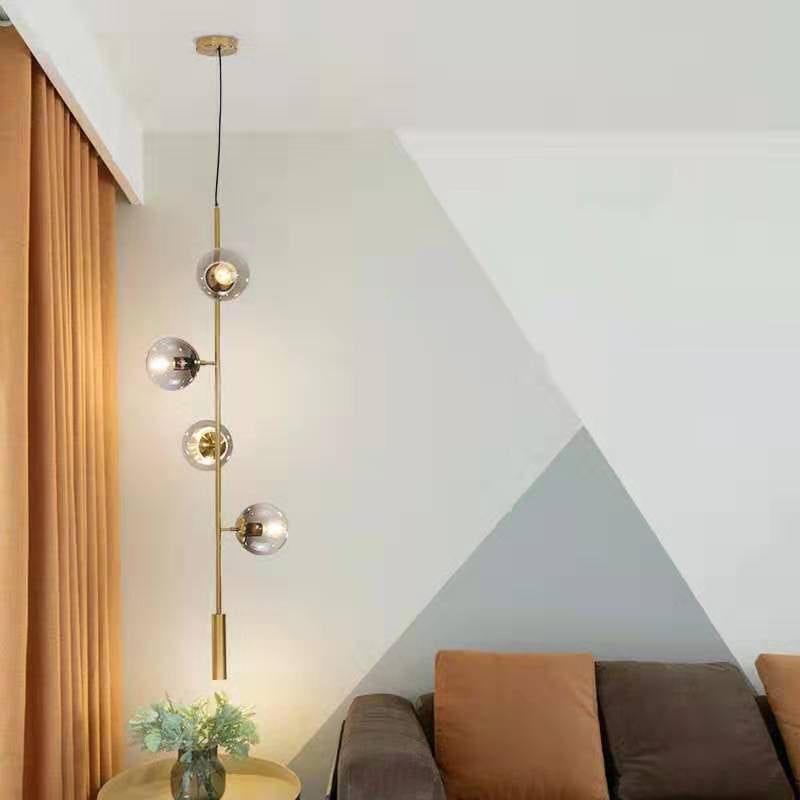 Gold Modernist Globe Pendant Chandelier with Grey Glass and 4 Bulbs for Living Room Ceiling