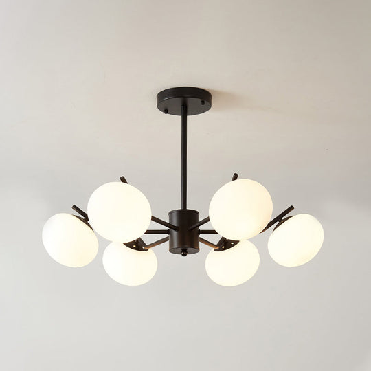 Modern Black/Coffee Ball Hanging Chandelier - Opal Frosted Glass Pendant Ceiling Light for Bedroom (3/6 Bulbs)