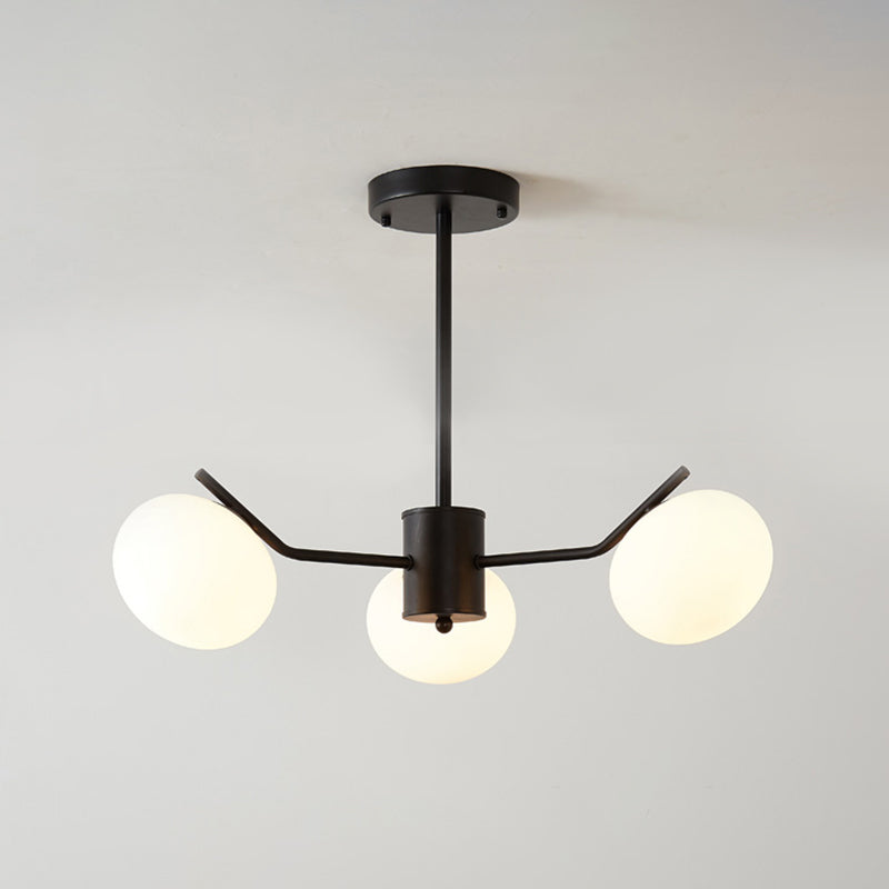 Modern Black/Coffee Ball Hanging Chandelier - Opal Frosted Glass Pendant Ceiling Light for Bedroom (3/6 Bulbs)