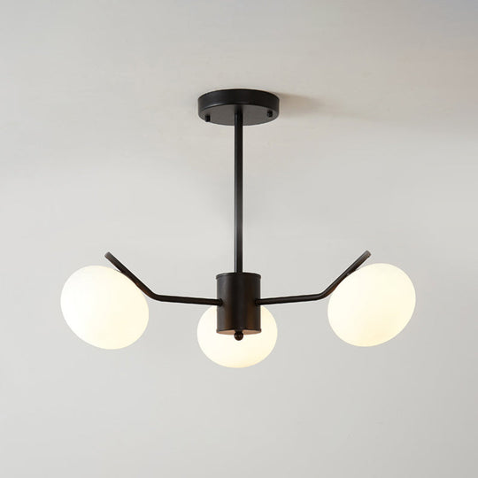 Modern Black/Coffee Ball Hanging Chandelier - Opal Frosted Glass Pendant Ceiling Light for Bedroom (3/6 Bulbs)