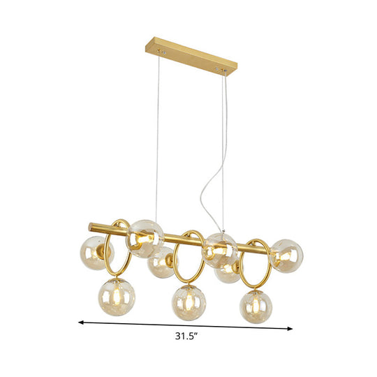 Modern Gold Round Pendant Lighting - 9 Bulb Cognac Glass LED Island Lamp with Linear Design
