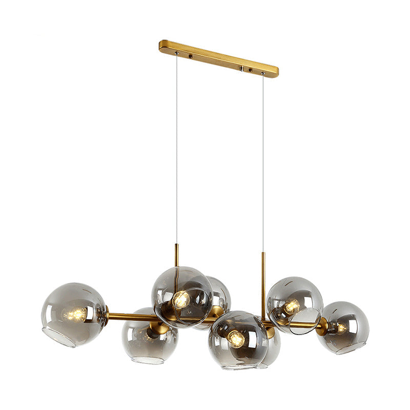 Contemporary Gold/Black Round Island Lighting with 8 Smoky Glass Heads - Linear Design