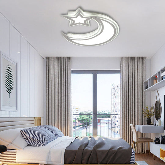 Kids' Cartoon Acrylic LED Flush Ceiling Light - Crescent and Star Design for Bedroom