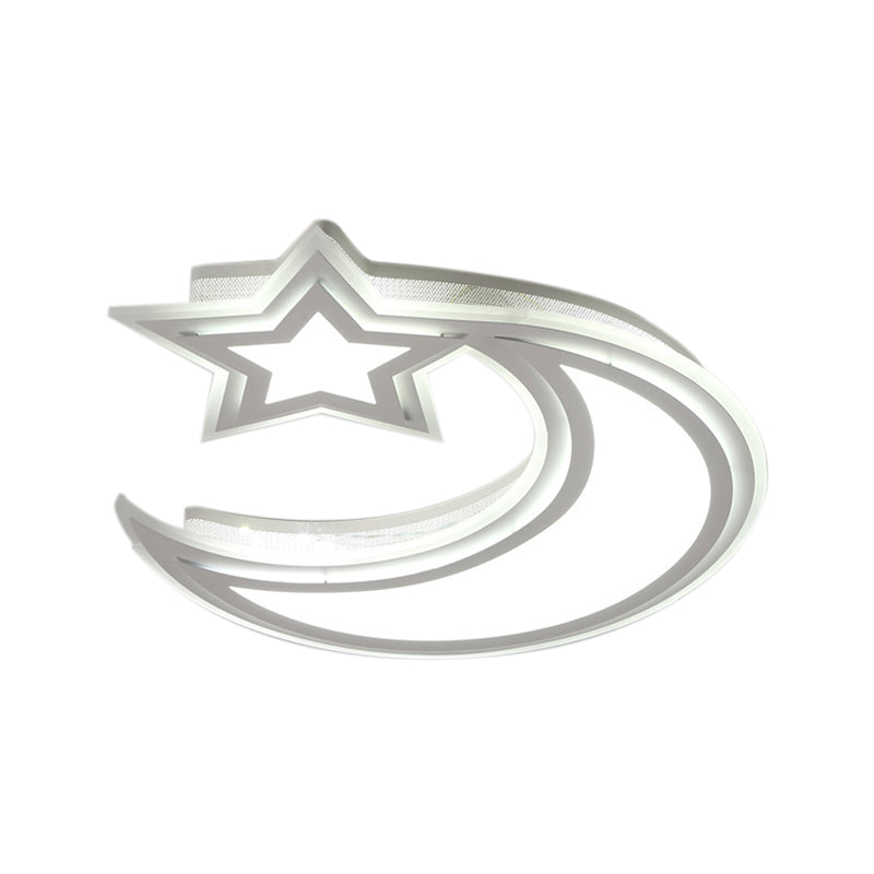 Kids' Cartoon Acrylic LED Flush Ceiling Light - Crescent and Star Design for Bedroom