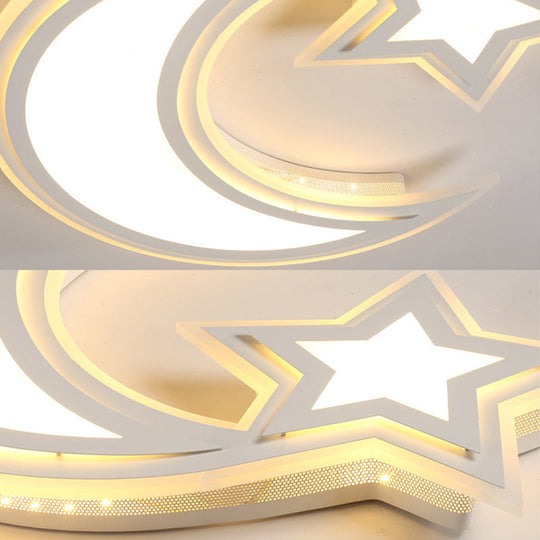 Kids' Cartoon Acrylic LED Flush Ceiling Light - Crescent and Star Design for Bedroom