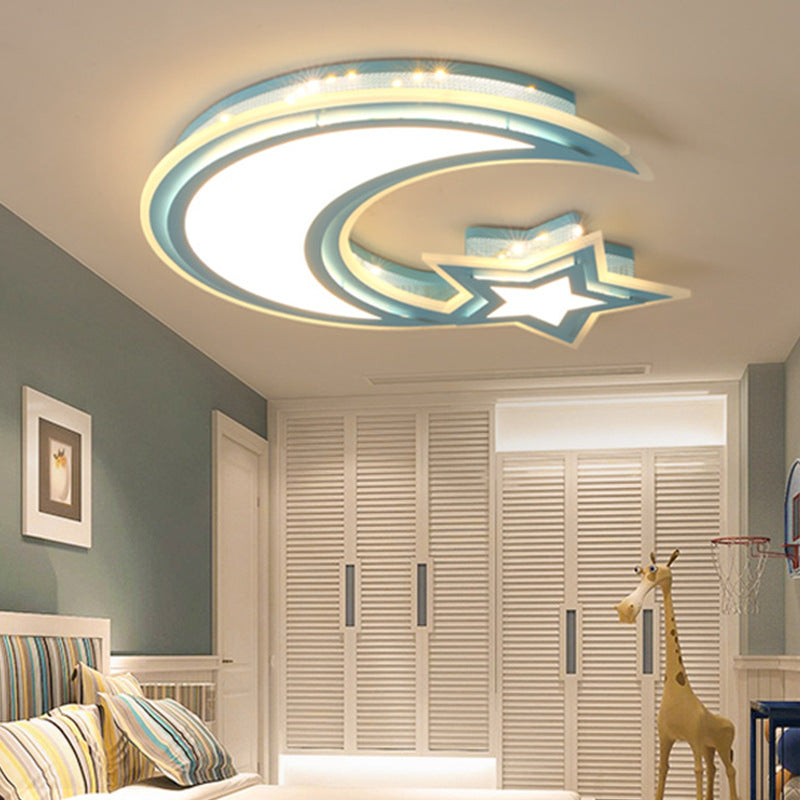 Kids' Cartoon Acrylic LED Flush Ceiling Light - Crescent and Star Design for Bedroom