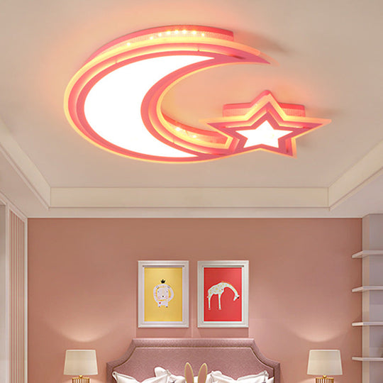 Kids' Cartoon Acrylic LED Flush Ceiling Light - Crescent and Star Design for Bedroom