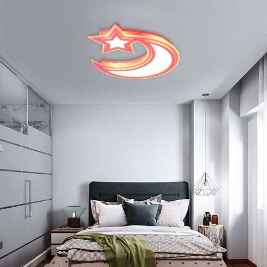 Kids' Cartoon Acrylic LED Flush Ceiling Light - Crescent and Star Design for Bedroom