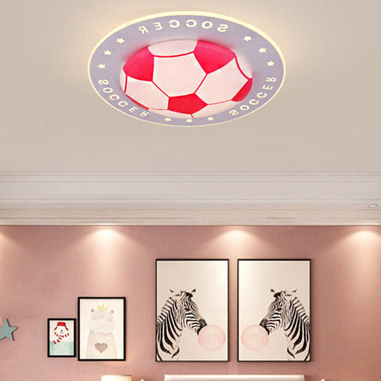 Football Flush Mount LED Ceiling Light for Kids Bedroom: Metal & Acrylic Sport Style