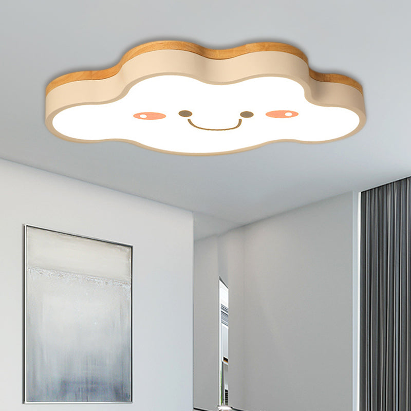 Smiling Cloud LED Ceiling Lamp for Kids' Bedrooms- White Acrylic Cartoon Design