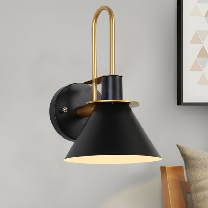 1 Light Bedside Wall Sconce Lamp with Conical Metal Shade - Black/White/Green