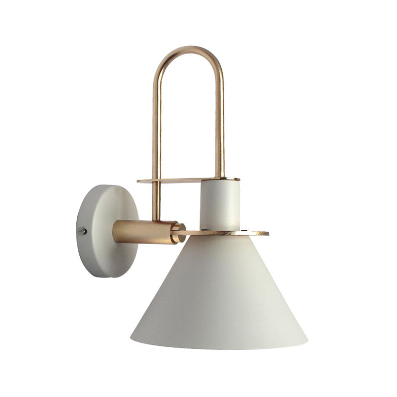 1 Light Bedside Wall Sconce Lamp with Conical Metal Shade - Black/White/Green