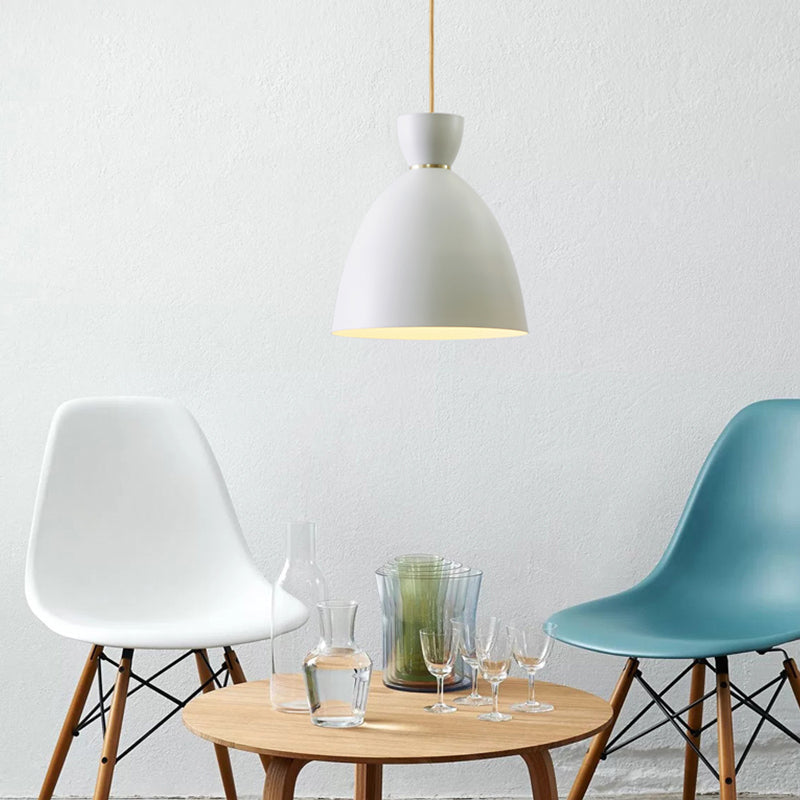 Modern White/Pink Dining Room Pendant Light with Domed Metal Shade