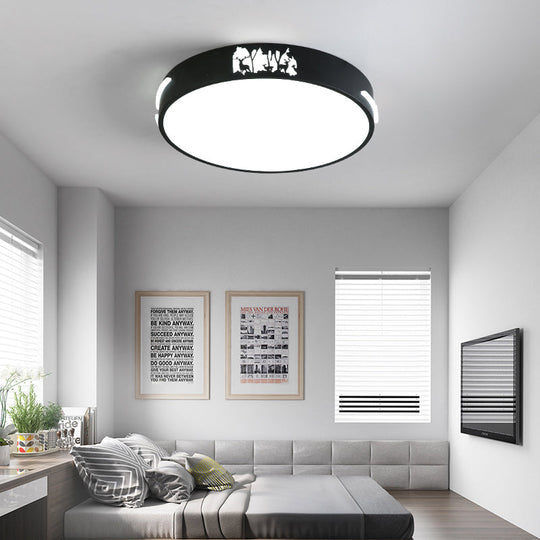 Modern Black LED Flush Mount Ceiling Light Fixture, 16"/19.5" Wide, White/Warm Light