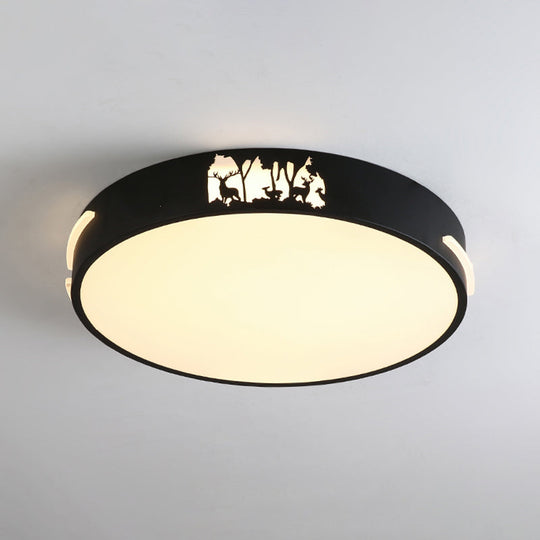 Modern Black LED Flush Mount Ceiling Light Fixture, 16"/19.5" Wide, White/Warm Light