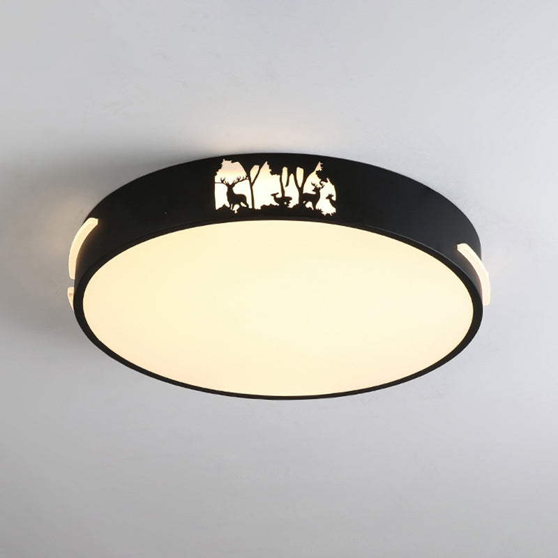 Modern Black LED Flush Mount Ceiling Light Fixture, 16"/19.5" Wide, White/Warm Light