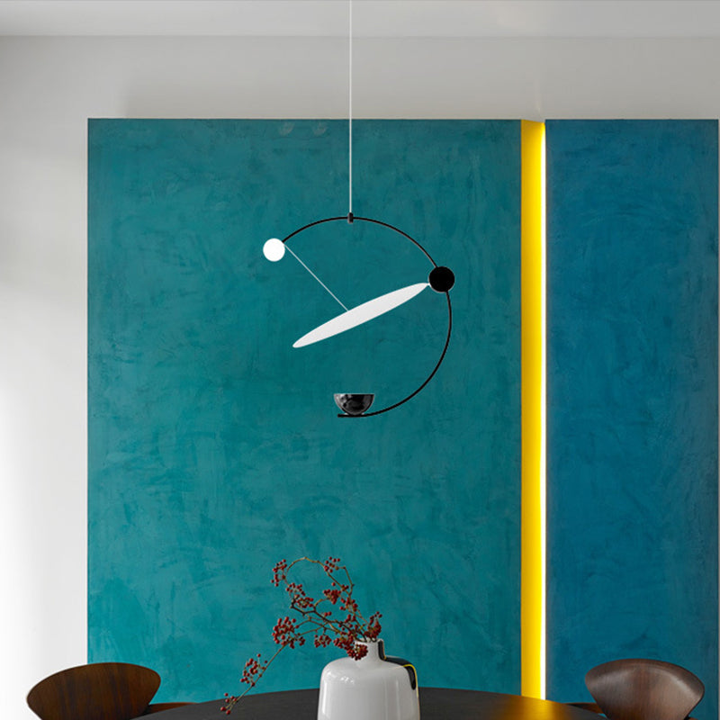 Modern LED Black Orbit Pendant Chandelier – Minimalist Design, Super Thin Acrylic, Hanging Light