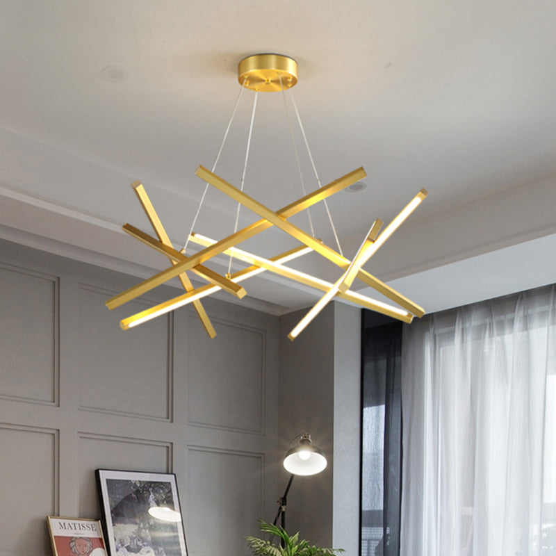 Modern Acrylic Crossed Chandelier LED Pendant, Black/Gold Ceiling Lamp, Available in 25.5"/33.5" Width