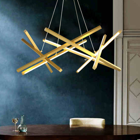 Modern Acrylic Crossed Chandelier LED Pendant, Black/Gold Ceiling Lamp, Available in 25.5"/33.5" Width