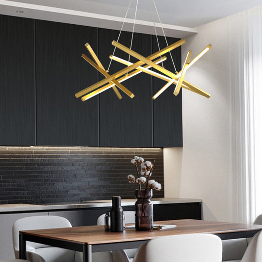 Modern Acrylic Crossed Chandelier LED Pendant, Black/Gold Ceiling Lamp, Available in 25.5"/33.5" Width