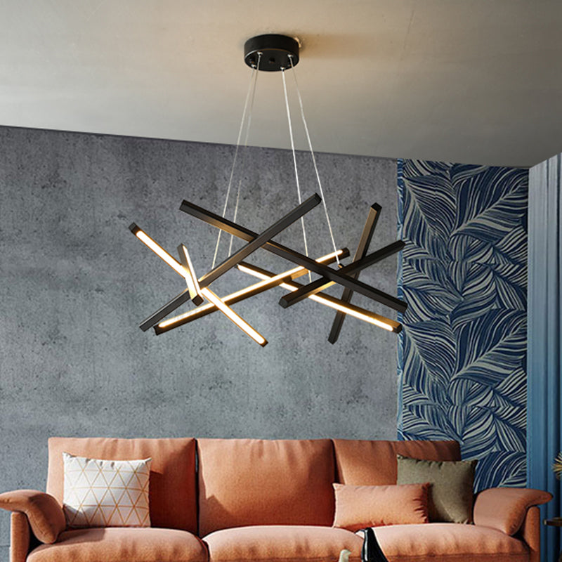 Modern Acrylic Crossed Chandelier LED Pendant, Black/Gold Ceiling Lamp, Available in 25.5"/33.5" Width