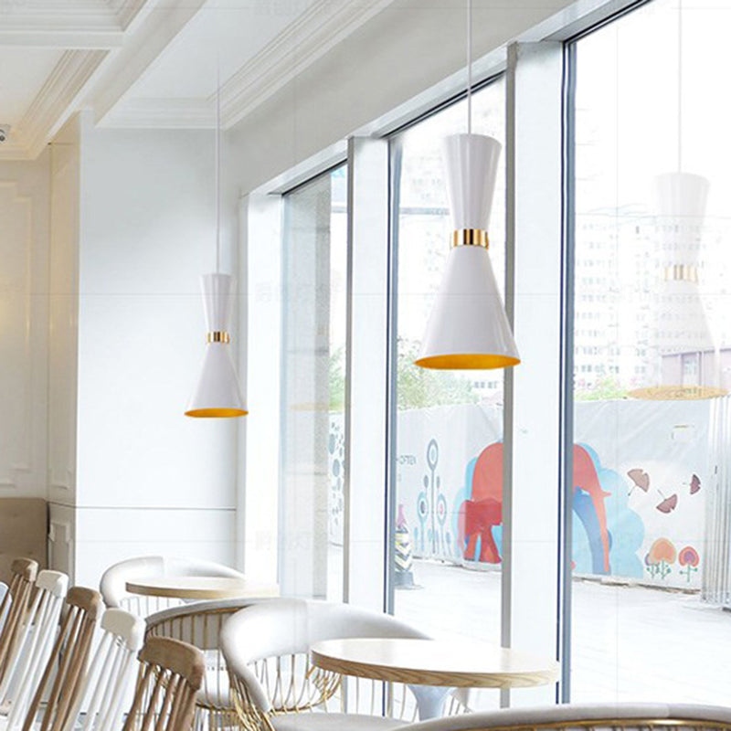 Modern Tapered Pendant Ceiling Lamp in Black/White - Metal, 1 Bulb Suspension Lighting