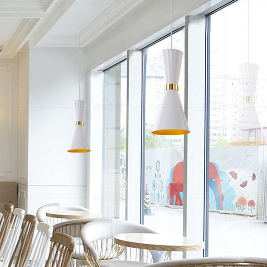 Modern Tapered Pendant Ceiling Lamp in Black/White - Metal, 1 Bulb Suspension Lighting