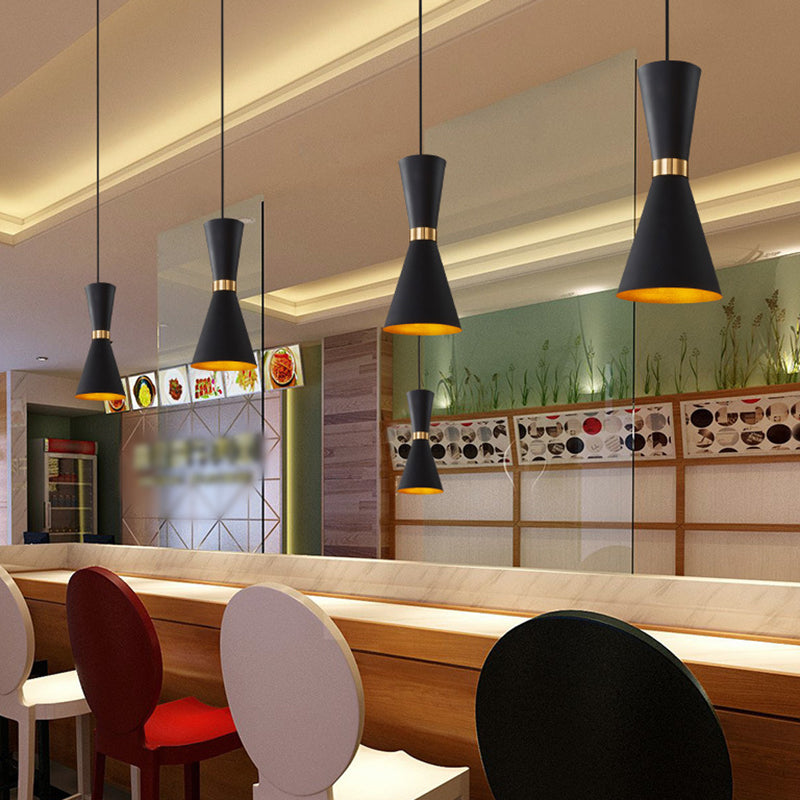 Modern Tapered Pendant Ceiling Lamp in Black/White - Metal, 1 Bulb Suspension Lighting