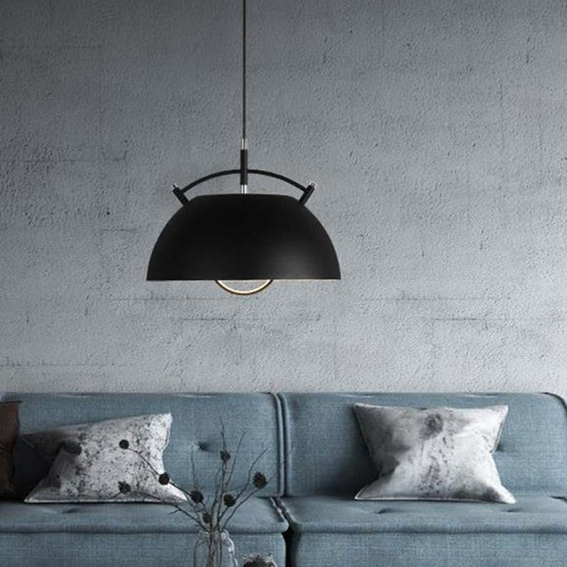 Modern Black Dining Room Pendant Light with Metal Domed Shade