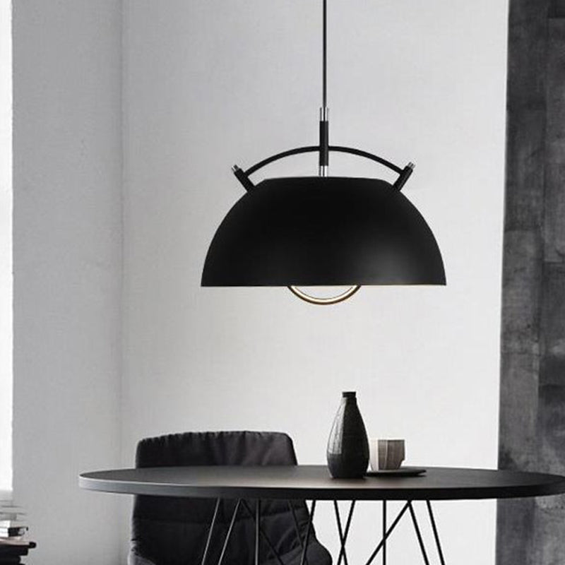 Modern Black Dining Room Pendant Light with Metal Domed Shade