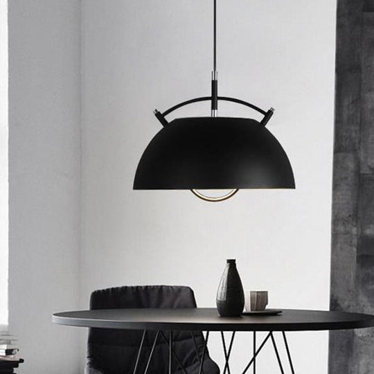 Modern Black Dining Room Pendant Light with Metal Domed Shade