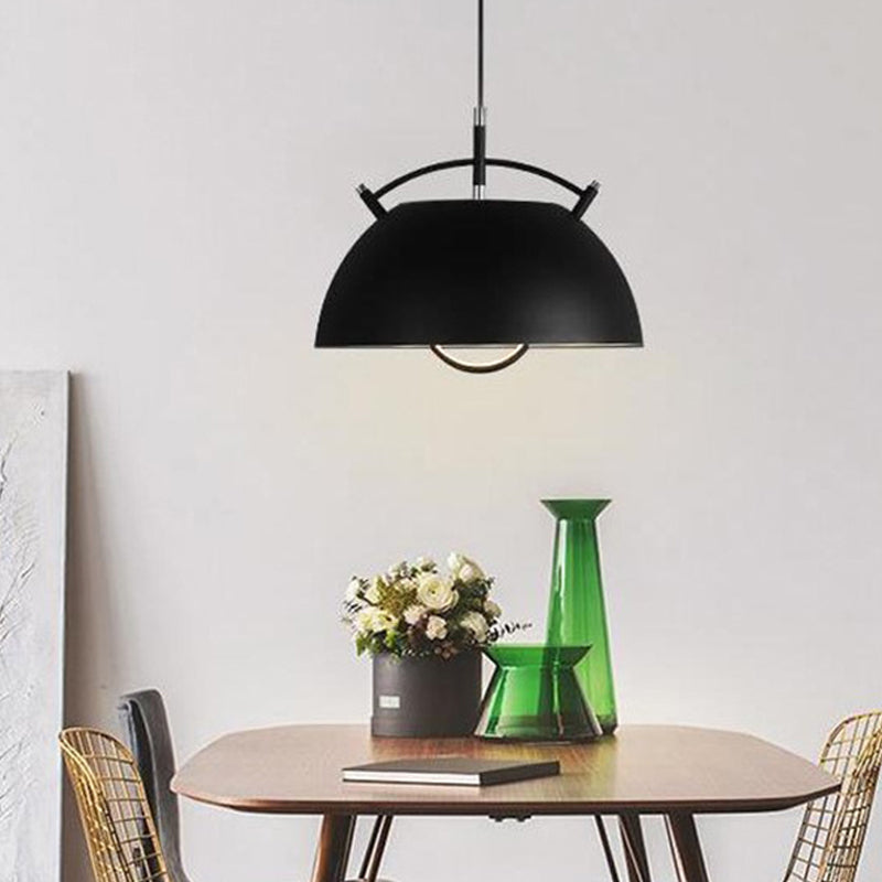 Modern Black Dining Room Pendant Light with Metal Domed Shade