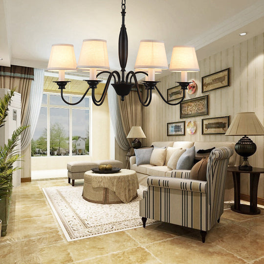 Modernist Sputnik Metal Chandelier with Cone Fabric Shade - 6/8 Heads - Black