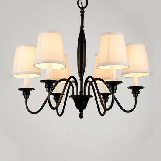 Modernist Sputnik Metal Chandelier with Cone Fabric Shade - 6/8 Heads - Black