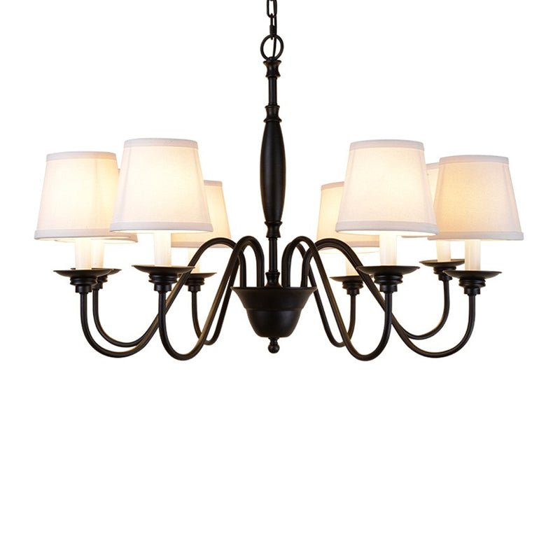 Modernist Sputnik Metal Chandelier with Cone Fabric Shade - 6/8 Heads - Black