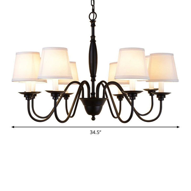 Modernist Sputnik Metal Chandelier with Cone Fabric Shade - 6/8 Heads - Black