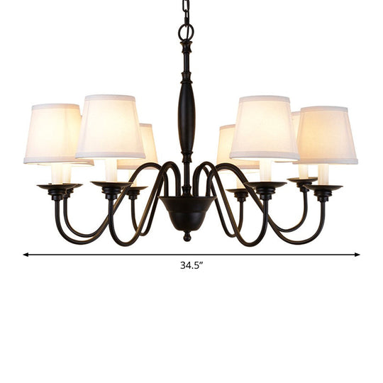 Modernist Sputnik Metal Chandelier with Cone Fabric Shade - 6/8 Heads - Black