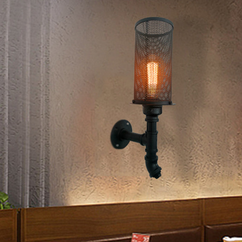 1-Light Industrial Black Wire Mesh Wall Sconce for Bedroom
