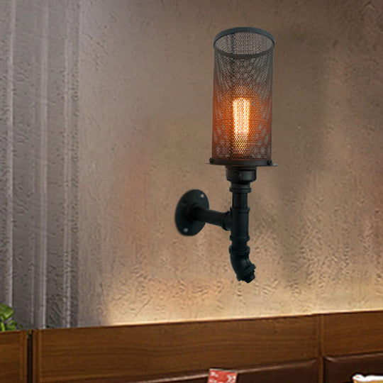 1-Light Industrial Black Wire Mesh Wall Sconce for Bedroom