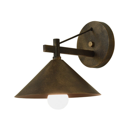 Outdoor Metal Cone Wall Hanging Light: Vintage 1-Light Sconce Fixture in Black/Antique Brass/Silver