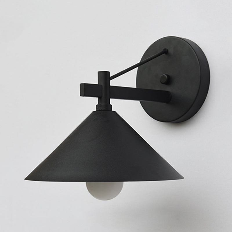 Outdoor Metal Cone Wall Hanging Light: Vintage 1-Light Sconce Fixture in Black/Antique Brass/Silver