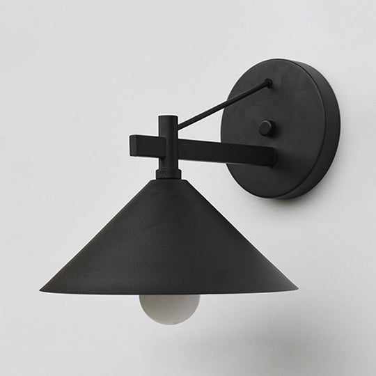 Outdoor Metal Cone Wall Hanging Light: Vintage 1-Light Sconce Fixture in Black/Antique Brass/Silver
