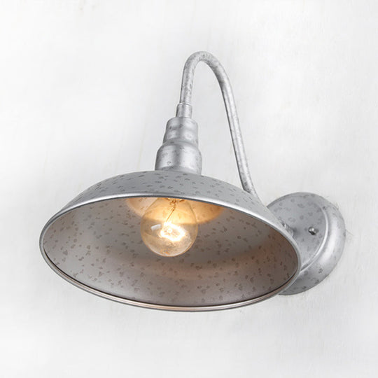 Industrial Silver Metal Outdoor Wall Sconce - 10"/14" Wide 1-Light Domed Fixture