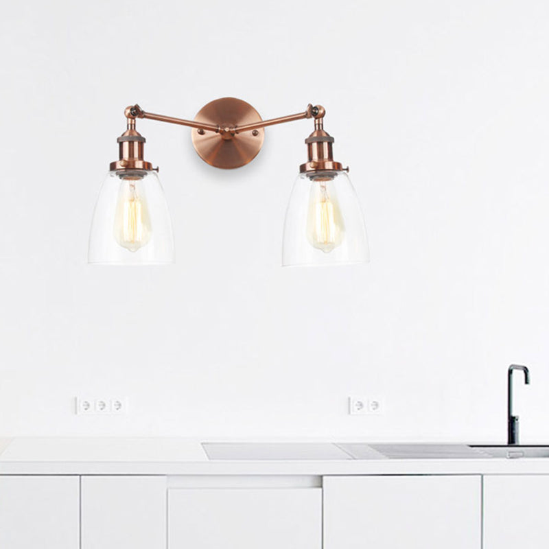 Modern Tapered Glass Wall Lamp - 2-Light Industrial Sconce Lighting in Black/Bronze/Brass