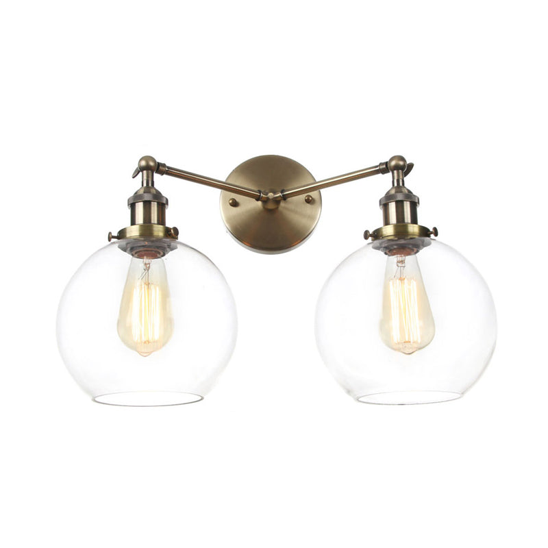Farmhouse Globe 2-Light Wall Mount Sconce - Black/Chrome/Copper Finish for Living Room Lighting